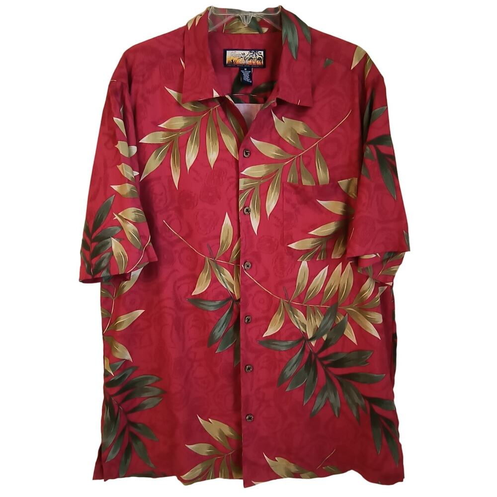 Havana Jack's Cafe Shirt Men's Size M Red Tropical Print Short Sleeve Button up